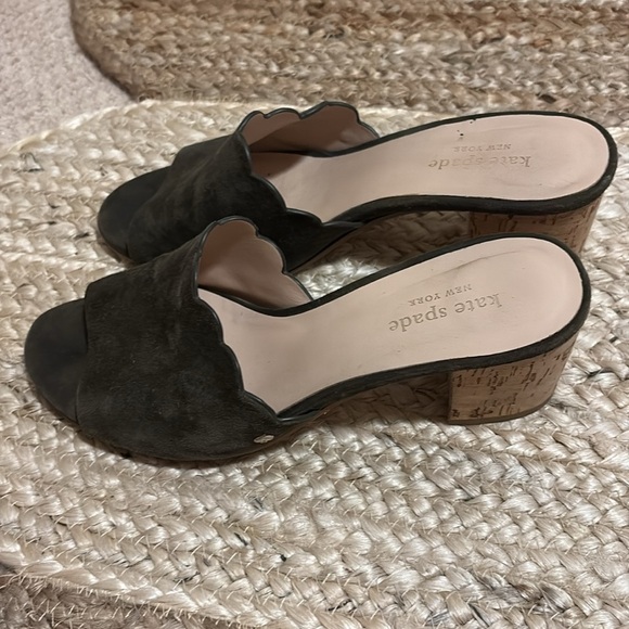 Kate Spade Olive Suede Mules with Wooden Heel - Picture 4 of 4